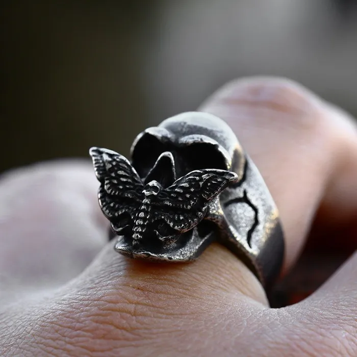 Wholesale Vintage Death Moth Skull Ring – Stainless Steel Gothic Men’s Band Factory Price