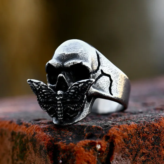 Wholesale Vintage Death Moth Skull Ring – Stainless Steel Gothic Men’s Band Factory Price