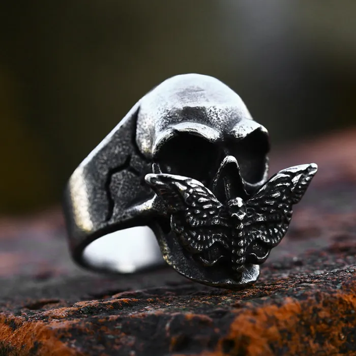 Wholesale Vintage Death Moth Skull Ring – Stainless Steel Gothic Men’s Band Factory Price