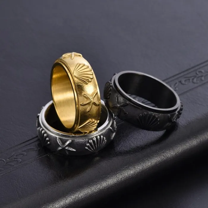 Wholesale Vintage Starfish Shell Spinner Ring – Stainless Steel Rotating Band Factory Price