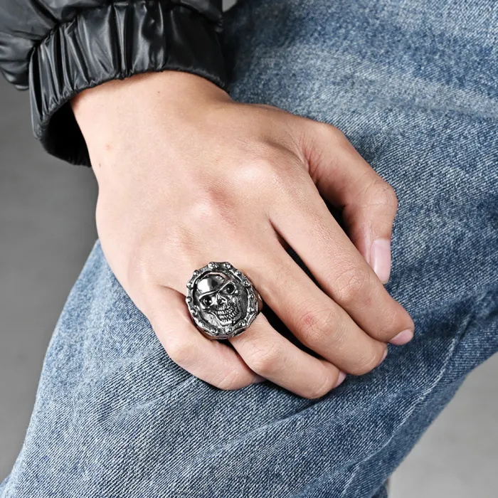 Wholesale Vintage Biker Skull Chain Ring – Stainless Steel Hip Hop Men’s Band Factory Price
